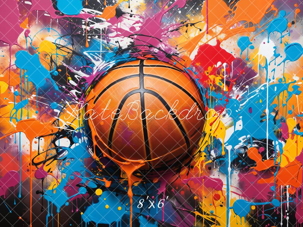 Kate Rétro Graffiti Basket-ball Cool Sport Coloré Toile de fond conçue par Chain Photographie - Kate Backdrop FR