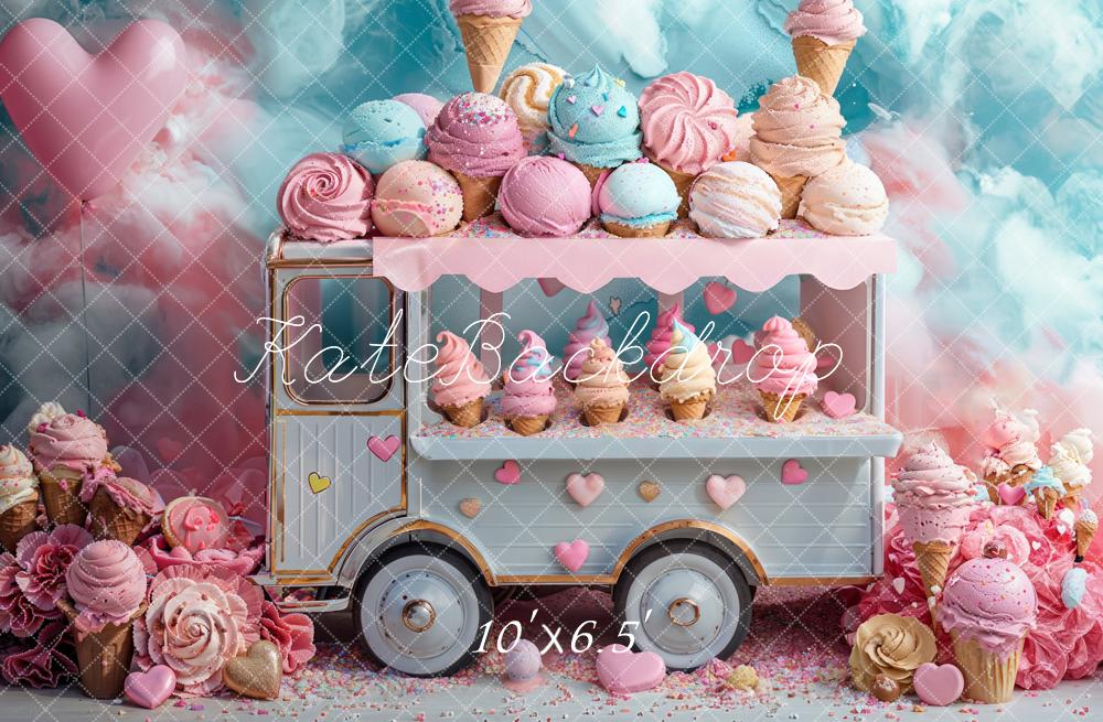 Kate Camion de Glaces Rose Bleu Anniversaire Toile de fond conçue par Emetselch - Kate Backdrop FR