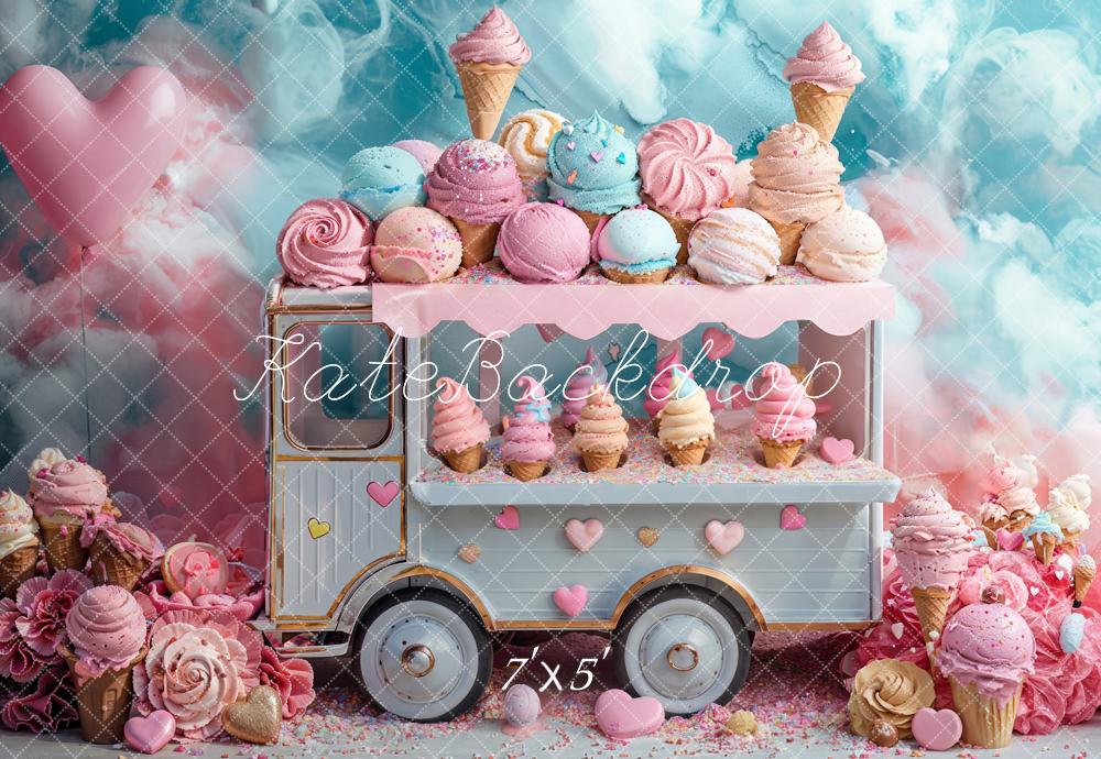 Kate Camion de Glaces Rose Bleu Anniversaire Toile de fond conçue par Emetselch - Kate Backdrop FR