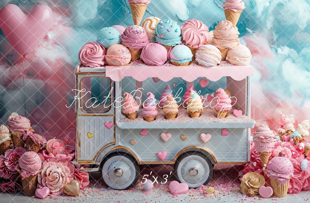 Kate Camion de Glaces Rose Bleu Anniversaire Toile de fond conçue par Emetselch - Kate Backdrop FR