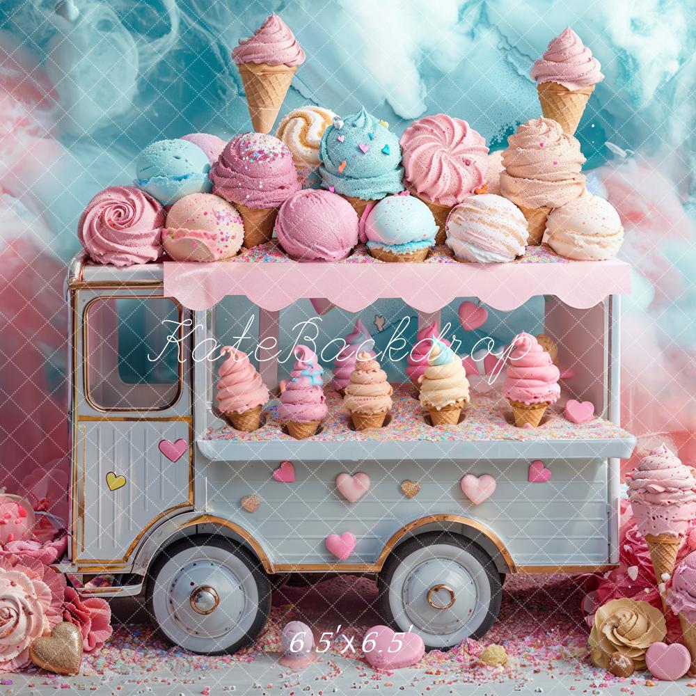 Kate Camion de Glaces Rose Bleu Anniversaire Toile de fond conçue par Emetselch - Kate Backdrop FR