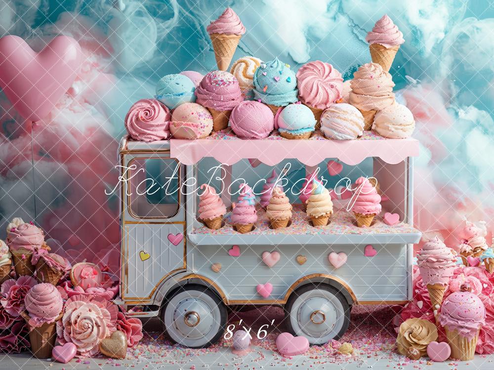 Kate Camion de Glaces Rose Bleu Anniversaire Toile de fond conçue par Emetselch - Kate Backdrop FR