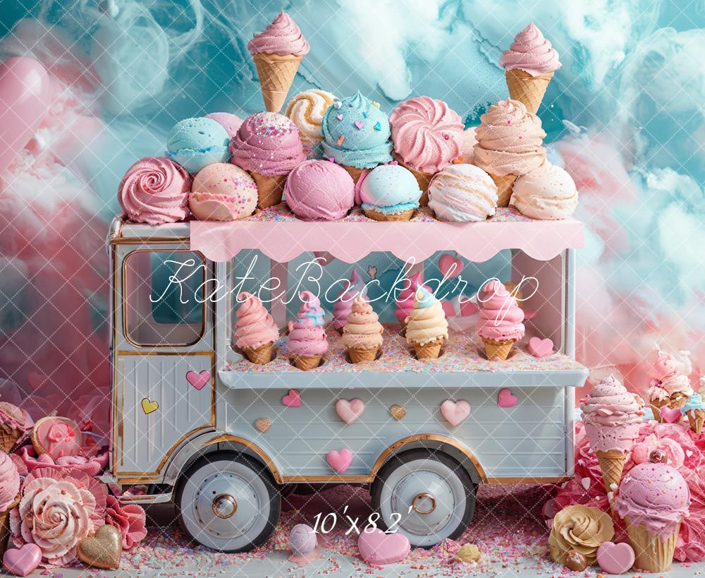 Kate Camion de Glaces Rose Bleu Anniversaire Toile de fond conçue par Emetselch - Kate Backdrop FR