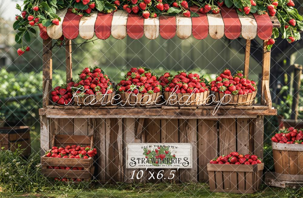 Kate Été Extérieur Forêt Stand de fraises Rouge Toile de fond conçue par Emetselch - Kate Backdrop FR