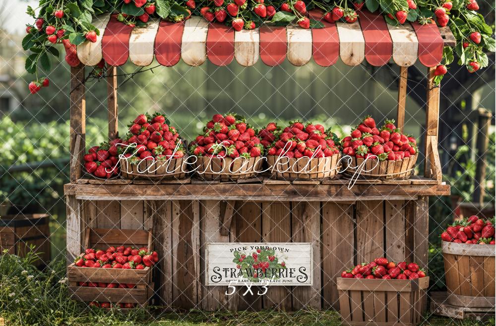 Kate Été Extérieur Forêt Stand de fraises Rouge Toile de fond conçue par Emetselch - Kate Backdrop FR