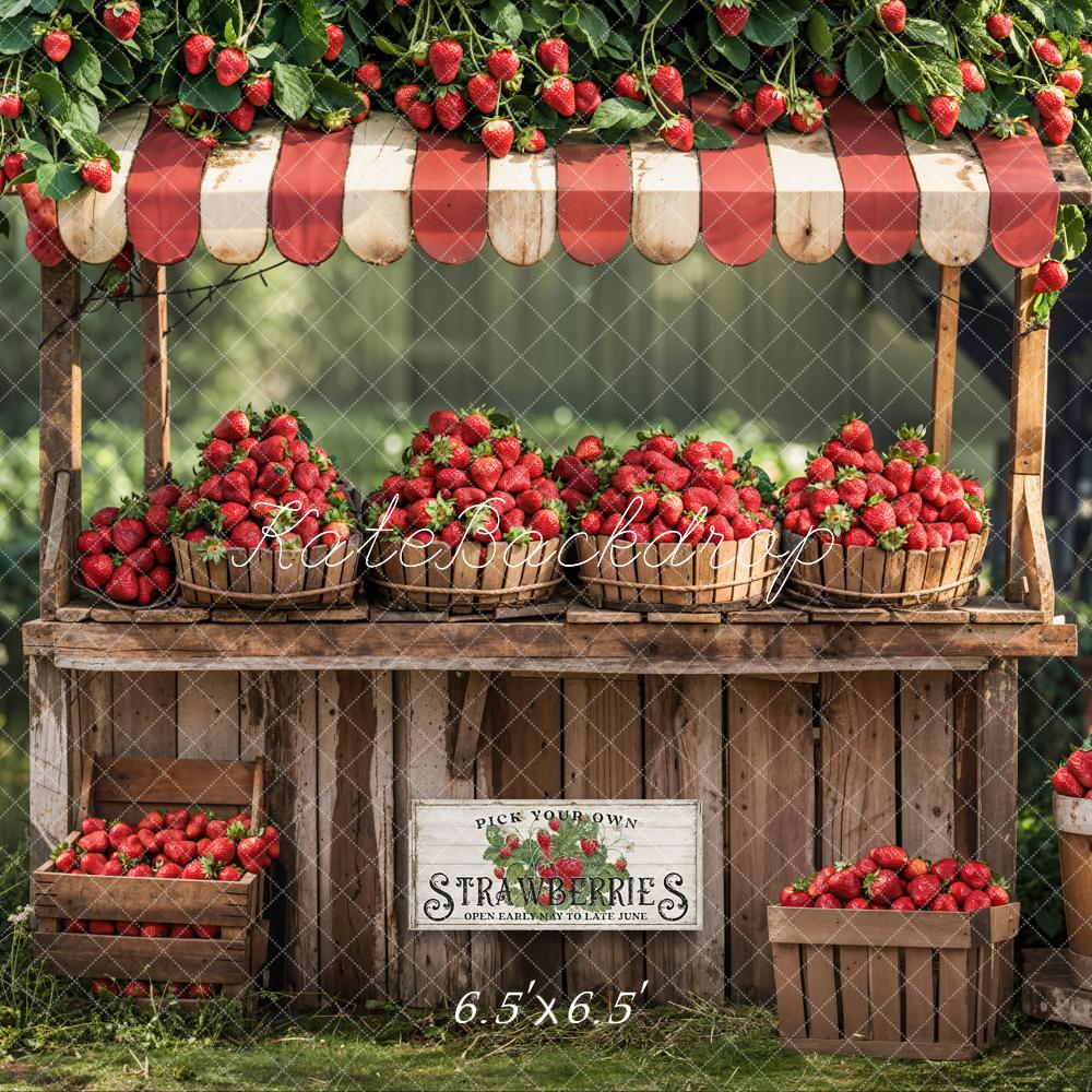 Kate Été Extérieur Forêt Stand de fraises Rouge Toile de fond conçue par Emetselch - Kate Backdrop FR