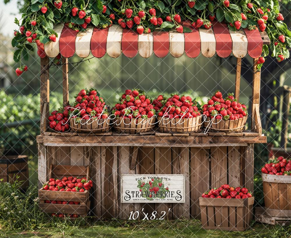 Kate Été Extérieur Forêt Stand de fraises Rouge Toile de fond conçue par Emetselch - Kate Backdrop FR
