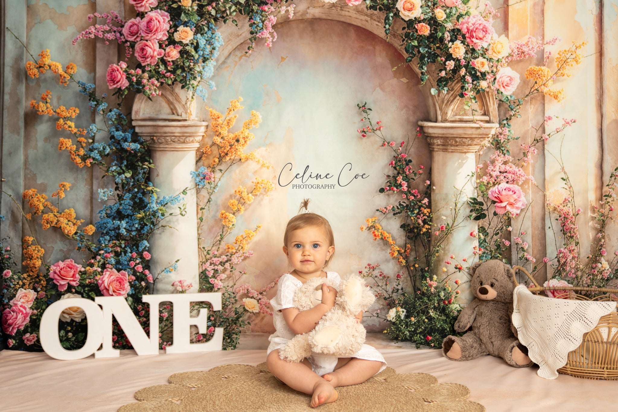 Kate Été Arche Florale Mur de marbre Toile de fond conçue par Chain Photographie - Kate Backdrop FR