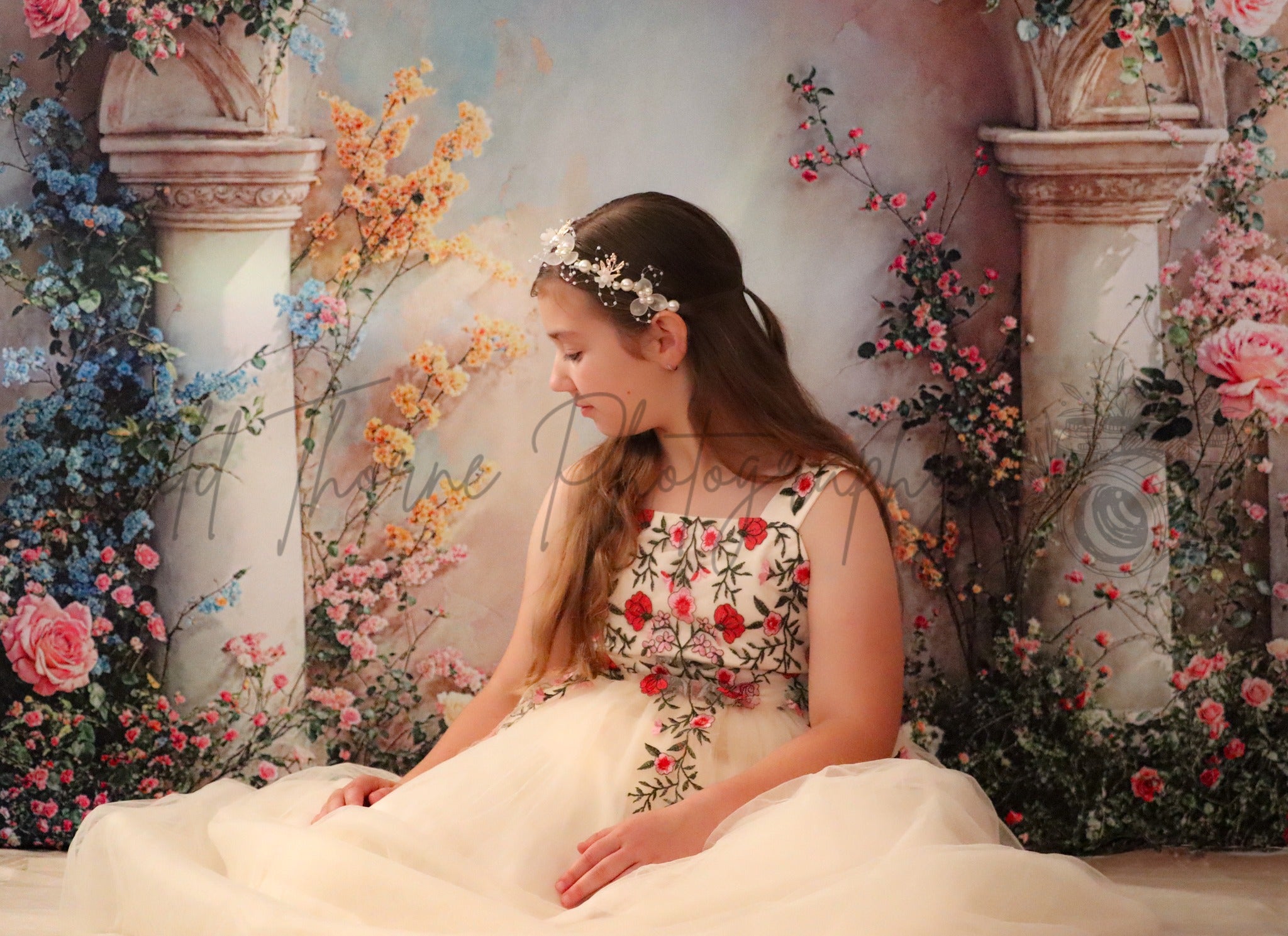 Kate Été Arche Florale Mur de marbre Toile de fond conçue par Chain Photographie - Kate Backdrop FR