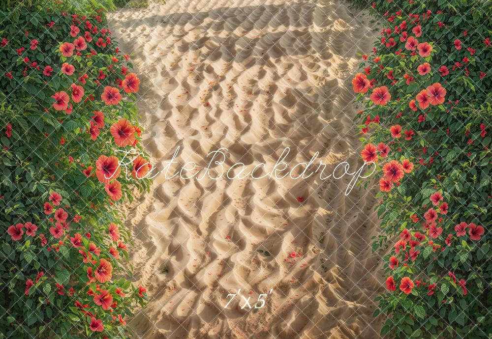 Kate Été Chemin Fleurs rouges Plage Toile de fond conçue par Chain Photographie - Kate Backdrop FR