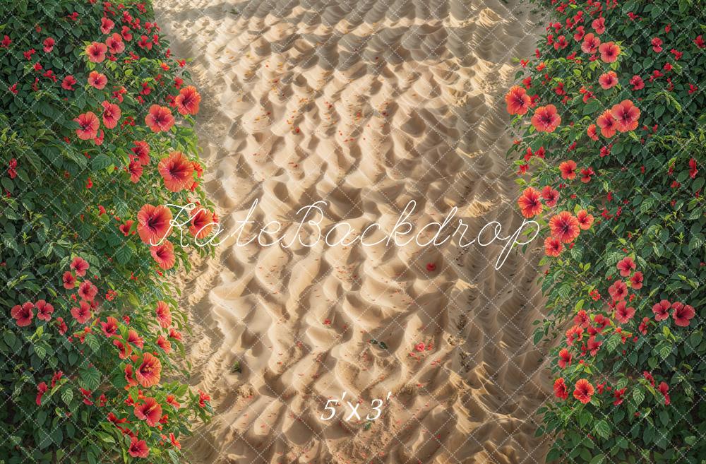 Kate Été Chemin Fleurs rouges Plage Toile de fond conçue par Chain Photographie - Kate Backdrop FR