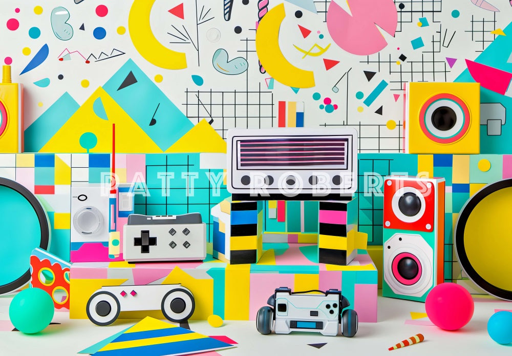 Kate Années 80 Mur abstrait Scolaire Enfant Toile de fond conçue par Patty Robert - Kate Backdrop FR