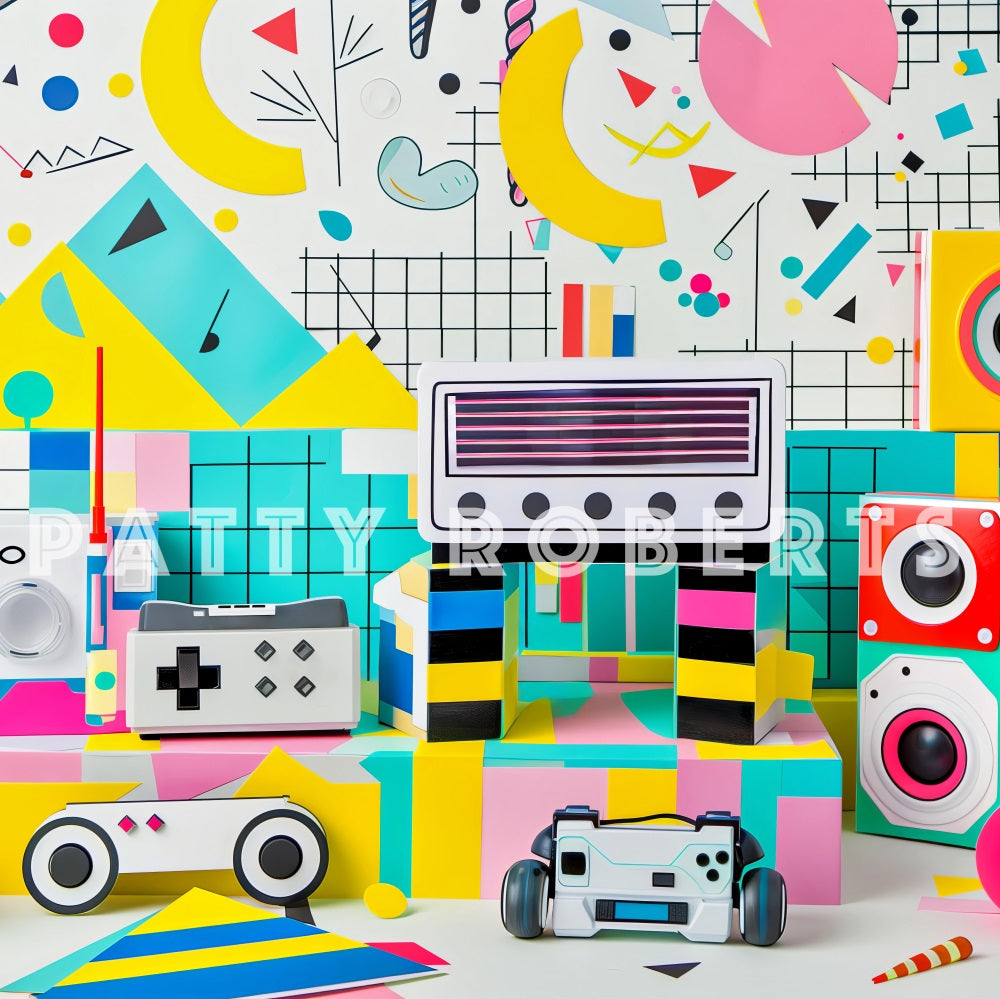 Kate Années 80 Mur abstrait Scolaire Enfant Toile de fond conçue par Patty Robert - Kate Backdrop FR