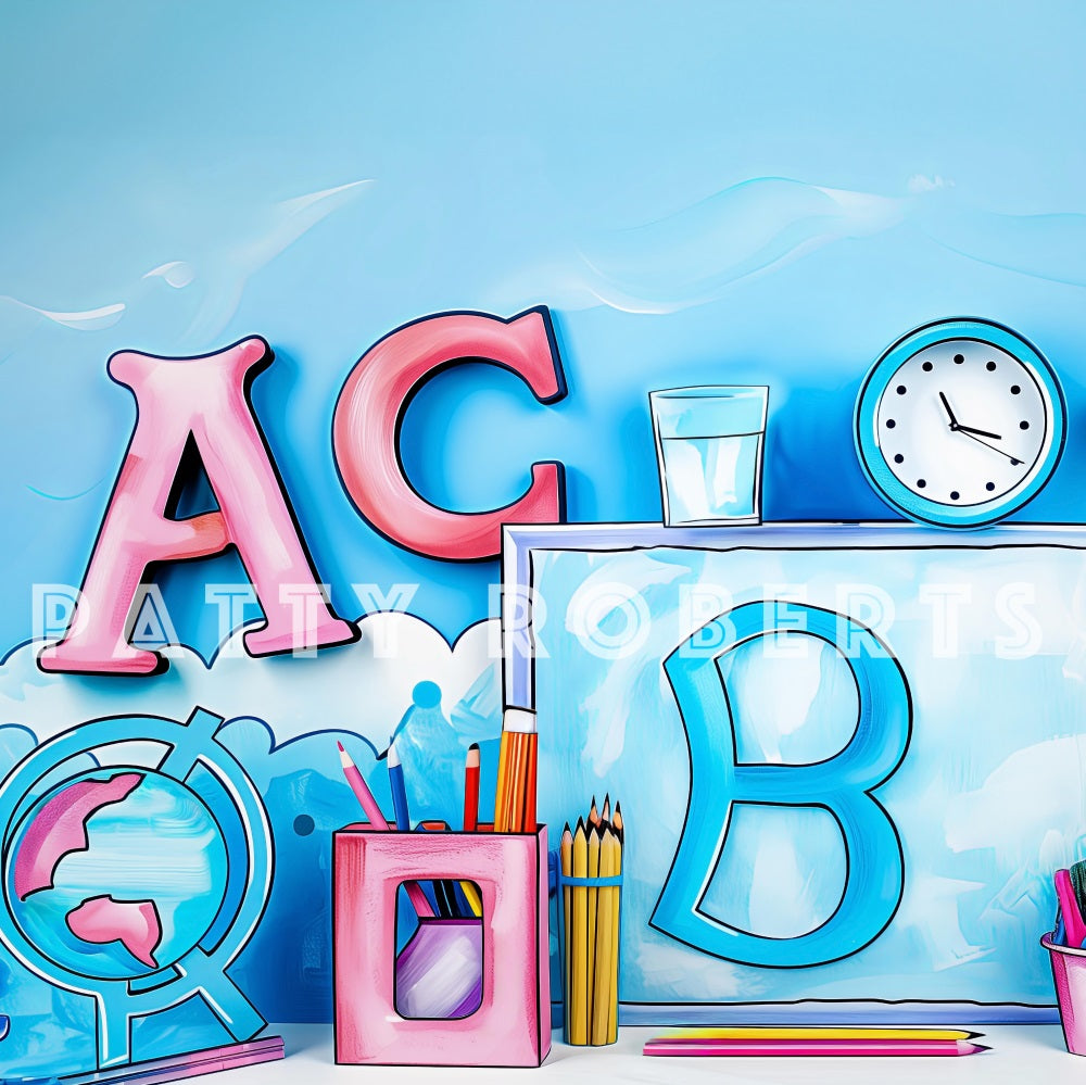 Kate Retour à l'école Peint Bleu ABC Enfant Toile de fond conçue par Patty Robert - Kate Backdrop FR