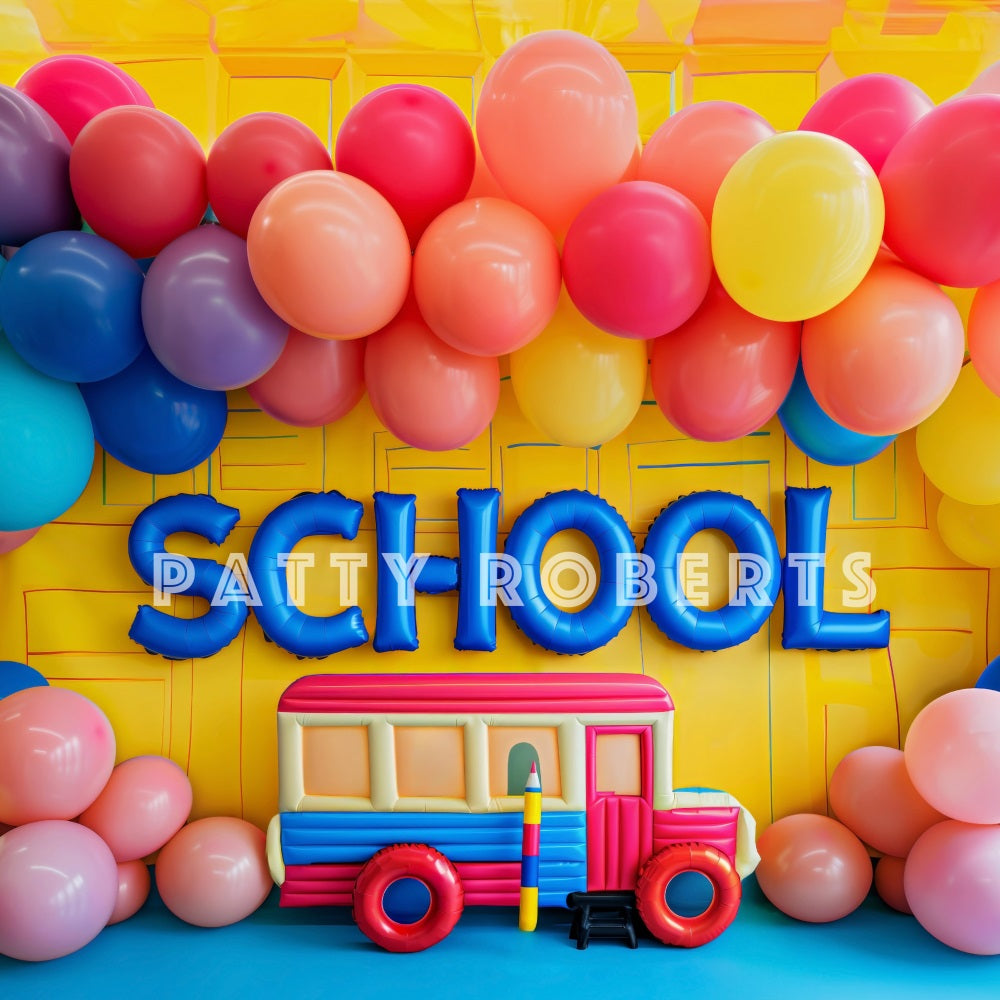 Kate Coloré Retour à l'école Arche de Ballons Toile de fond conçue par Patty Robert - Kate Backdrop FR
