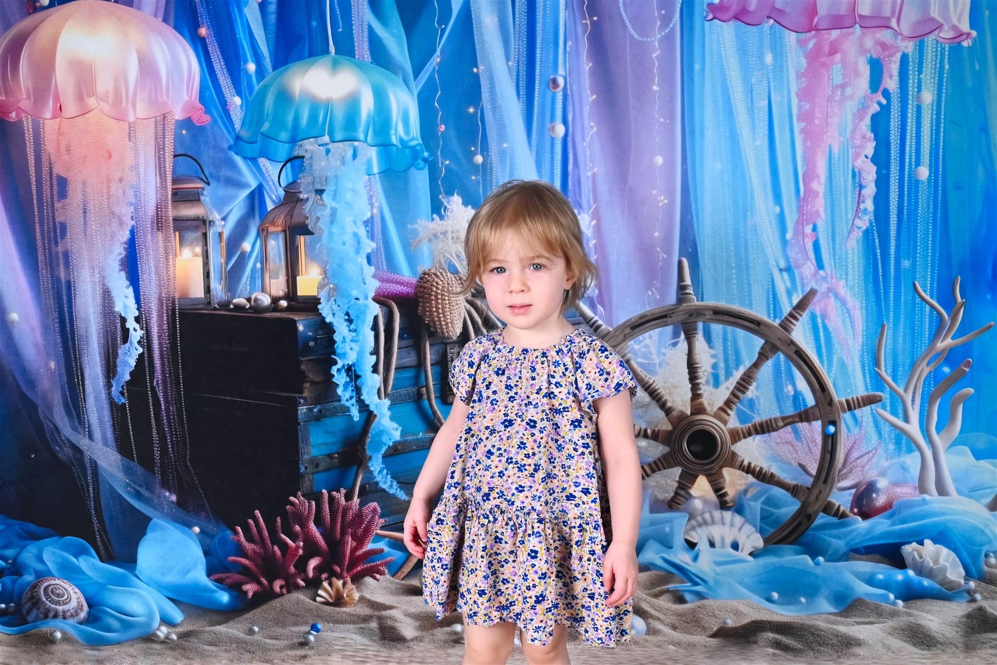 Kate Sous-marin Royaume Méduse Rideau Bleu Toile de fond conçue par Patty Robert - Kate Backdrop FR