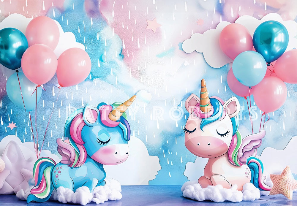 Kate Licornes Ballons Enfant Cake smash Nuages Toile de fond conçue par Patty Robert - Kate Backdrop FR