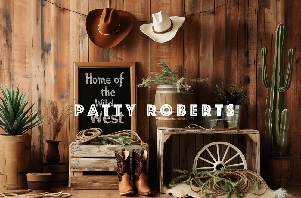 Kate Le Far West Cow-boy Cactus Mur en bois Toile de fond conçue par Patty Robert - Kate Backdrop FR