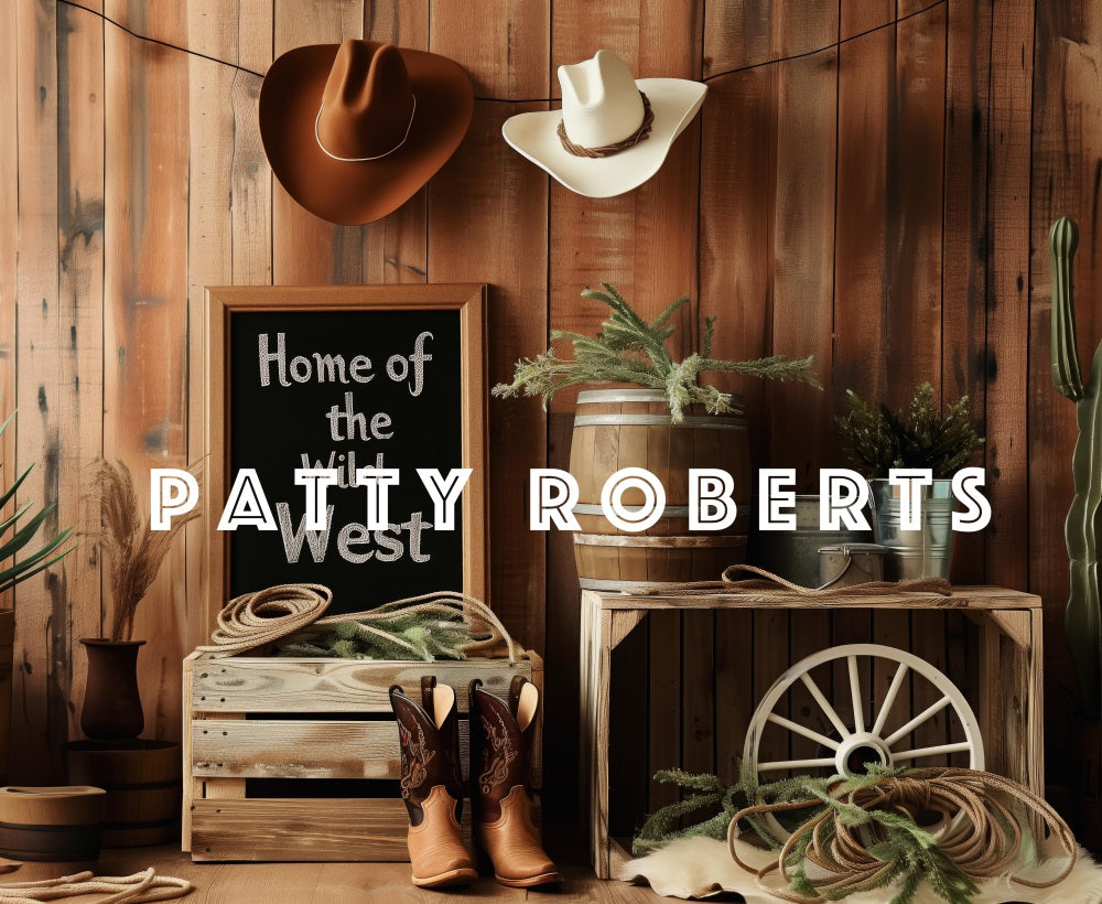Kate Le Far West Cow-boy Cactus Mur en bois Toile de fond conçue par Patty Robert - Kate Backdrop FR