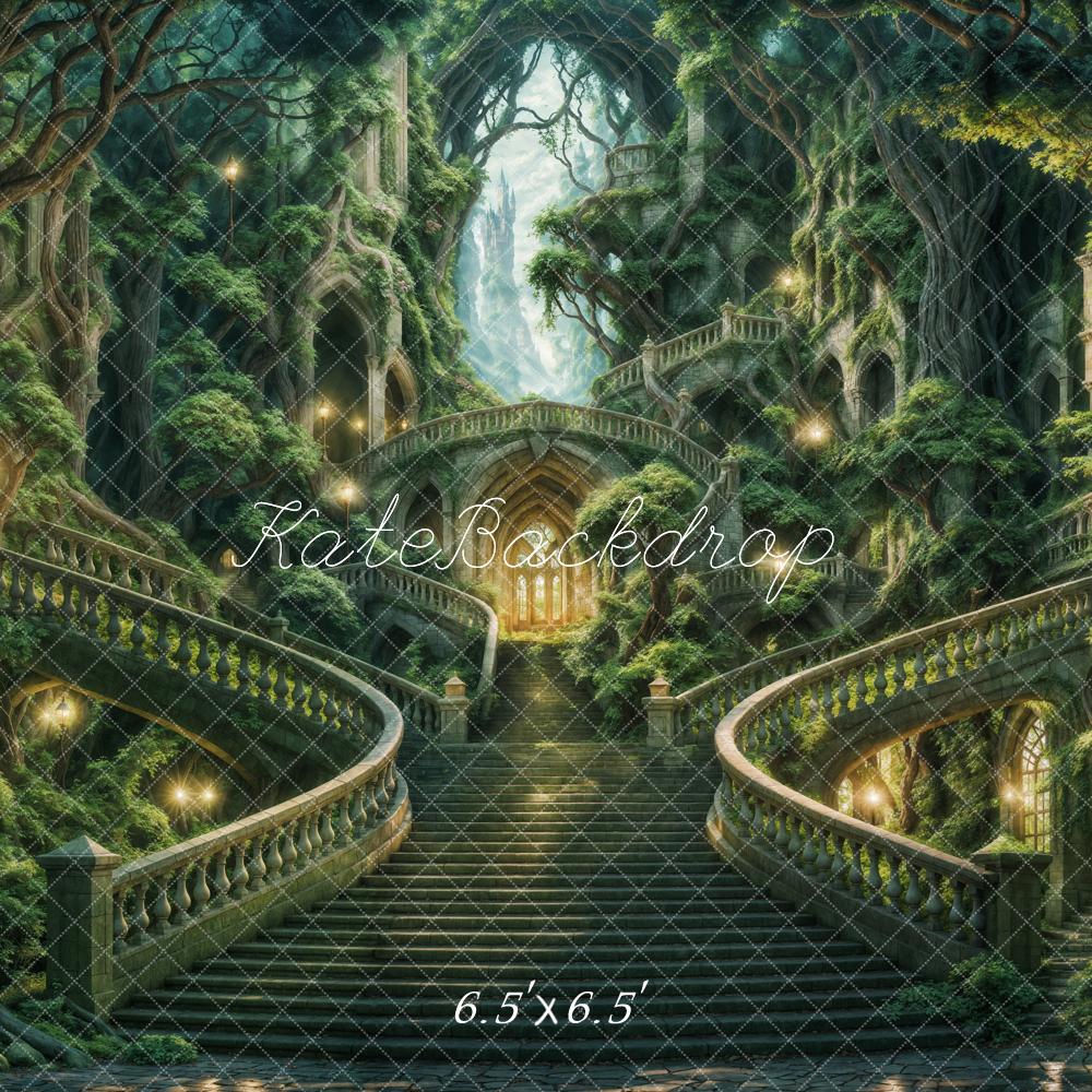 Kate Été Forêt Château Escalier Lumière Toile de fond conçue par Chain Photographie - Kate Backdrop FR
