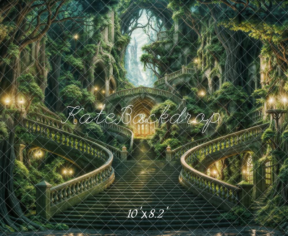 Kate Été Forêt Château Escalier Lumière Toile de fond conçue par Chain Photographie - Kate Backdrop FR
