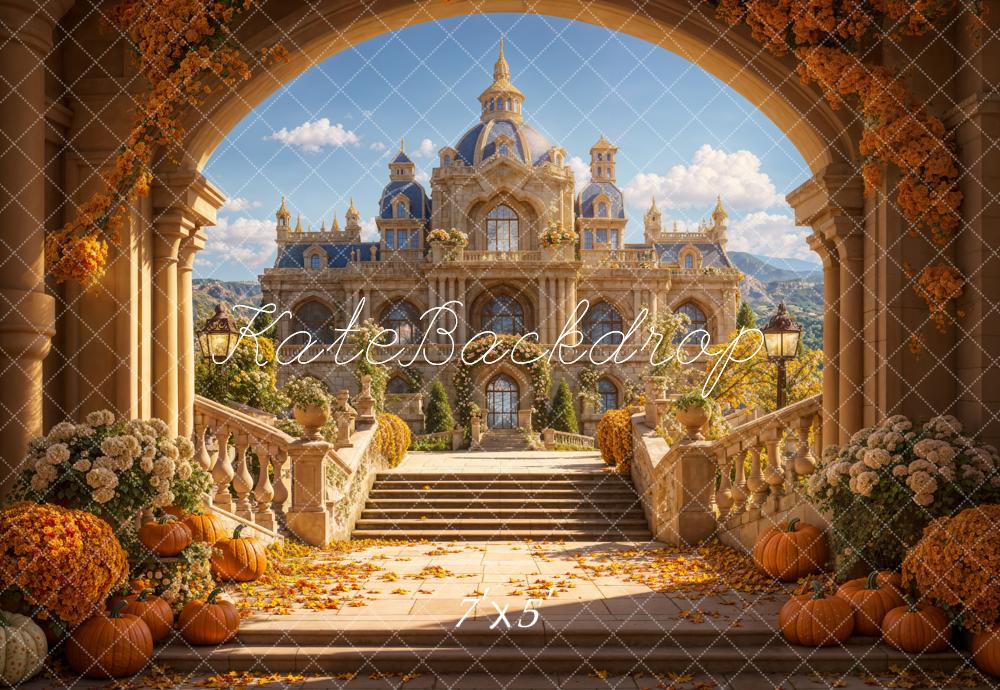 Kate Automne Citrouille Arche Château Rétro Floral Toile de fond conçue par Emetselch - Kate Backdrop FR