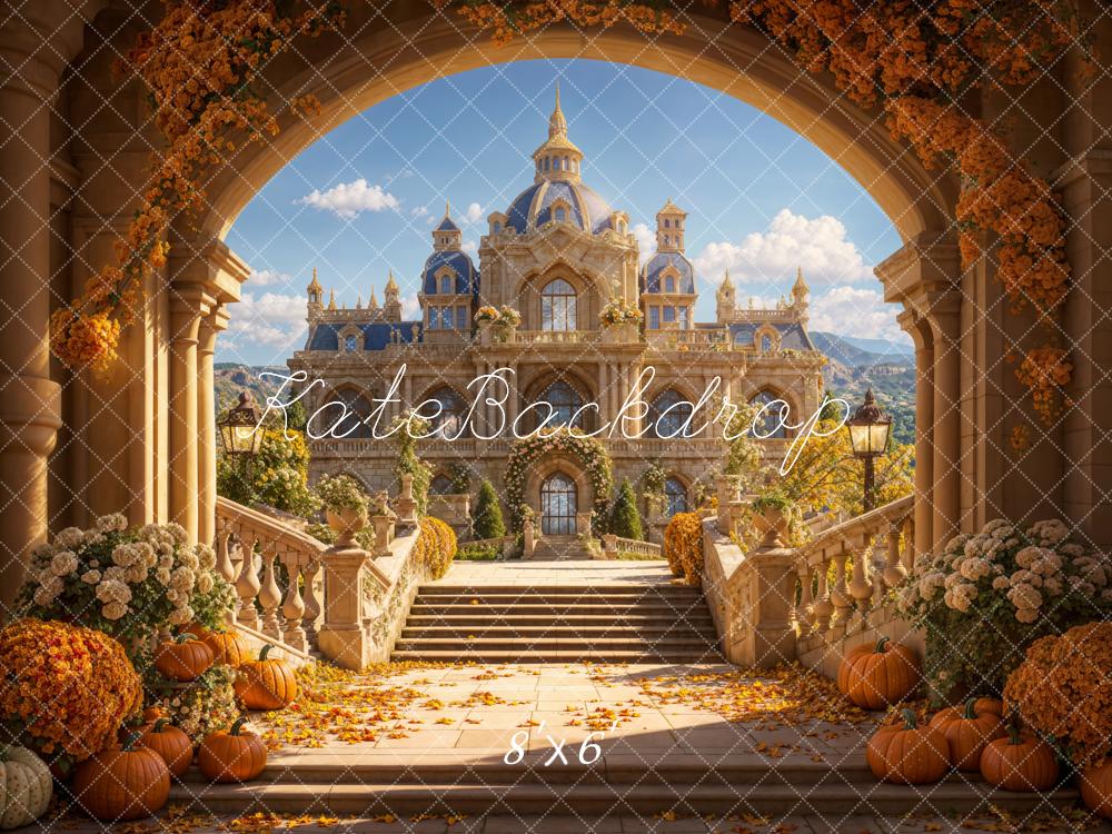 Kate Automne Citrouille Arche Château Rétro Floral Toile de fond conçue par Emetselch - Kate Backdrop FR