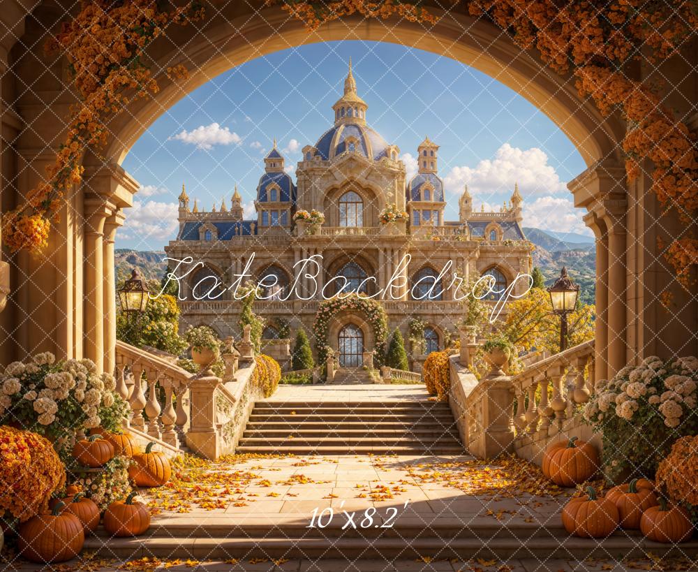 Kate Automne Citrouille Arche Château Rétro Floral Toile de fond conçue par Emetselch - Kate Backdrop FR