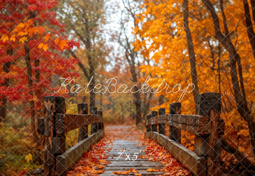 Kate Automne Forêt Érable rouge Pont de bois Toile de fond conçue par Emetselch - Kate Backdrop FR