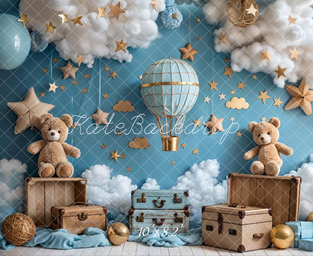 Offres Éclair-Kate Dessin animé Montgolfière Ours en peluche Toile de fond conçue par Emetselch - Kate Backdrop FR