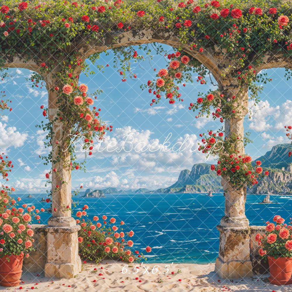 Kate Été Mer Plage Arche en Pierre Floral Toile de fond conçue par Chain Photographie - Kate Backdrop FR