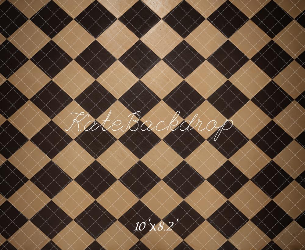 Kate Vintage Noir et Marron Sol à carreaux Toile de fond conçue par Kate Image - Kate Backdrop FR