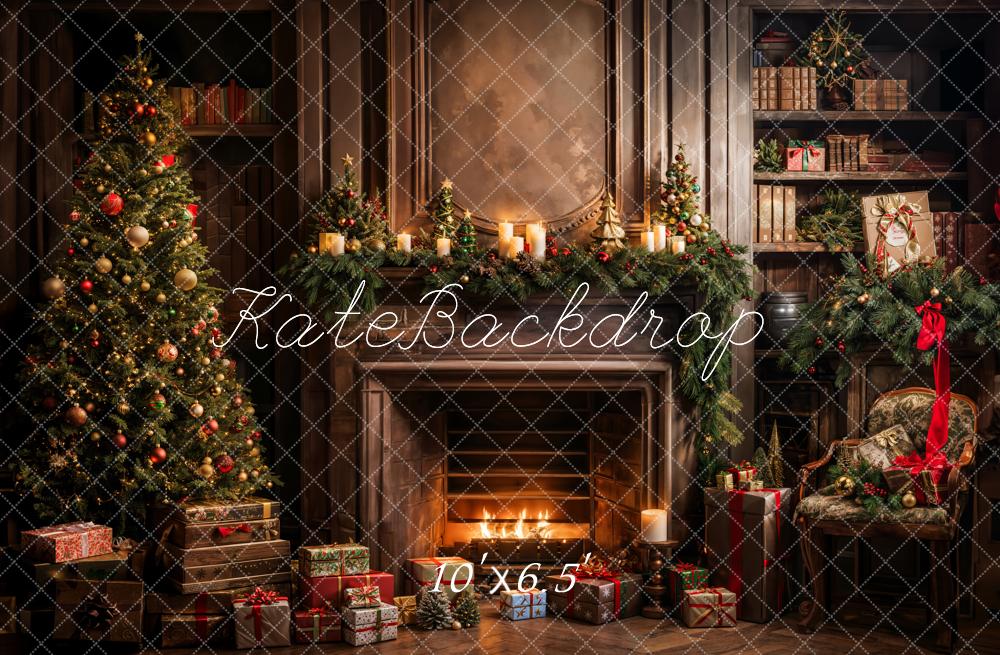 Kate Sapin de Noël Cadeaux Livres Cheminée Toile de fond conçue par Emetselch - Kate Backdrop FR