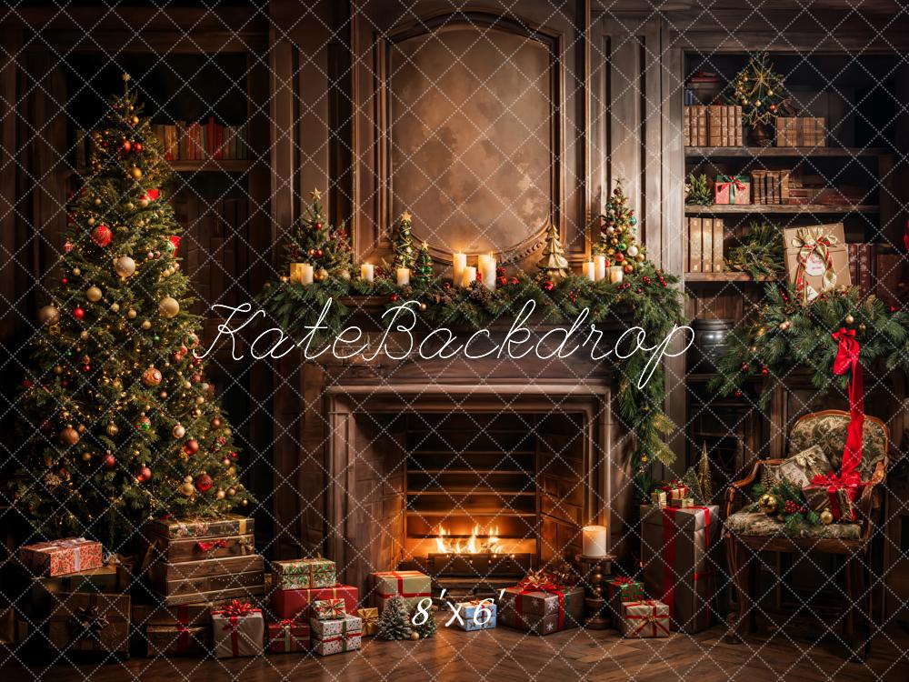 Kate Sapin de Noël Cadeaux Livres Cheminée Toile de fond conçue par Emetselch - Kate Backdrop FR