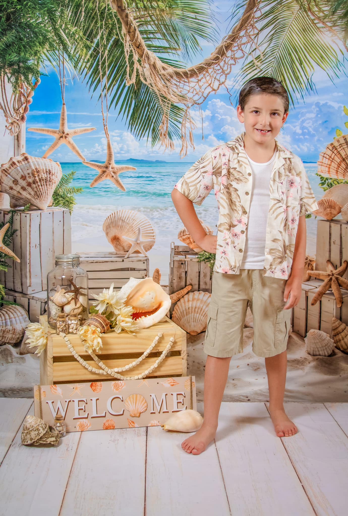 Kate Été Mer Plage Voilier Coquille Sable Toile de fond conçue par Emetselch - Kate Backdrop FR