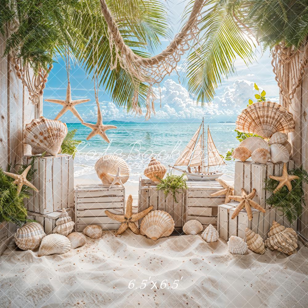 Kate Été Mer Plage Voilier Coquille Sable Toile de fond conçue par Emetselch - Kate Backdrop FR