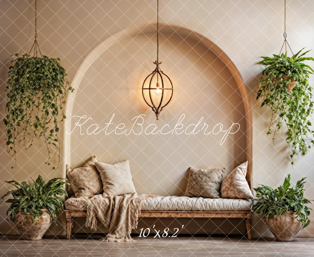 Kate Été Intérieur Plante Beige Oreiller Arche Toile de fond conçue par Emetselch - Kate Backdrop FR