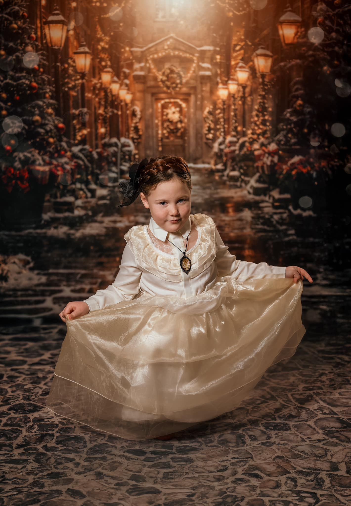 Kate Extérieur Sapin de Noël Nuit Rue Lampadaire Toile de fond conçue par Chain Photographie - Kate Backdrop FR