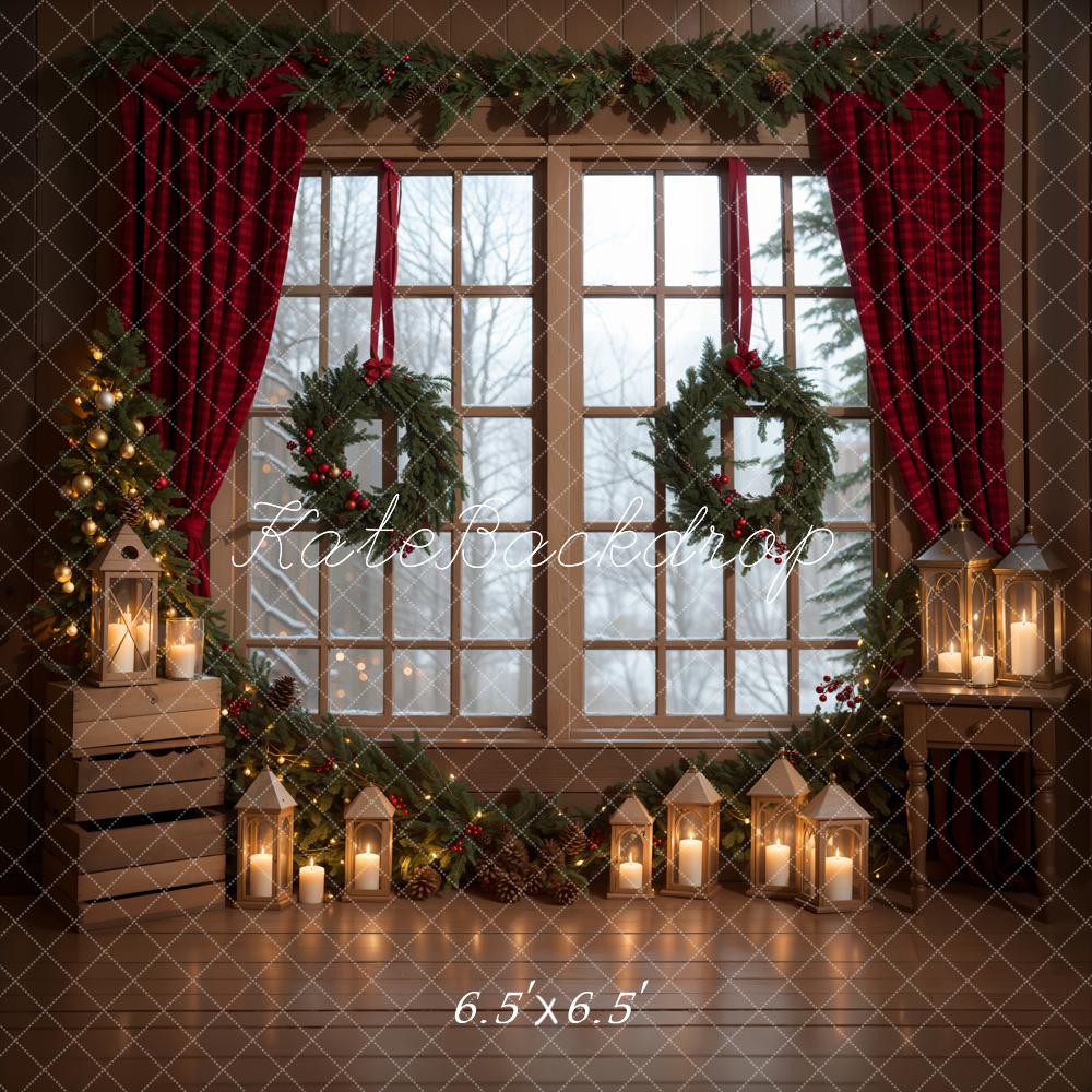 Offres Éclair #2 Kate Hiver Noël Intérieur Couronne Rideau Fenêtre Toile de fond conçue par Emetselch - Kate Backdrop FR
