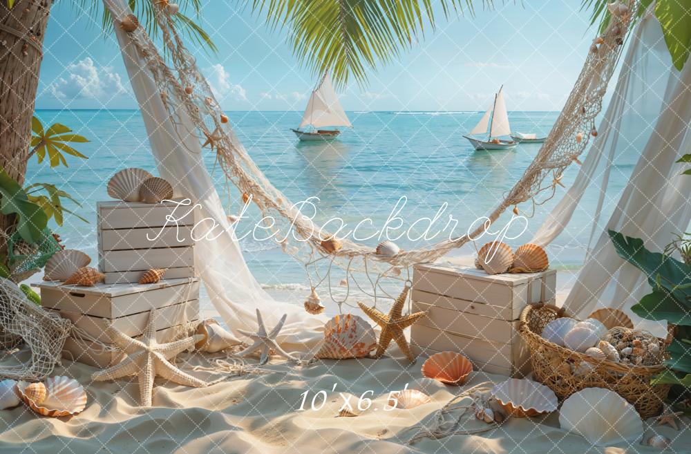 Kate Été Mer Voilier Plage Coquillage Toile de fond conçue par Emetselch - Kate Backdrop FR
