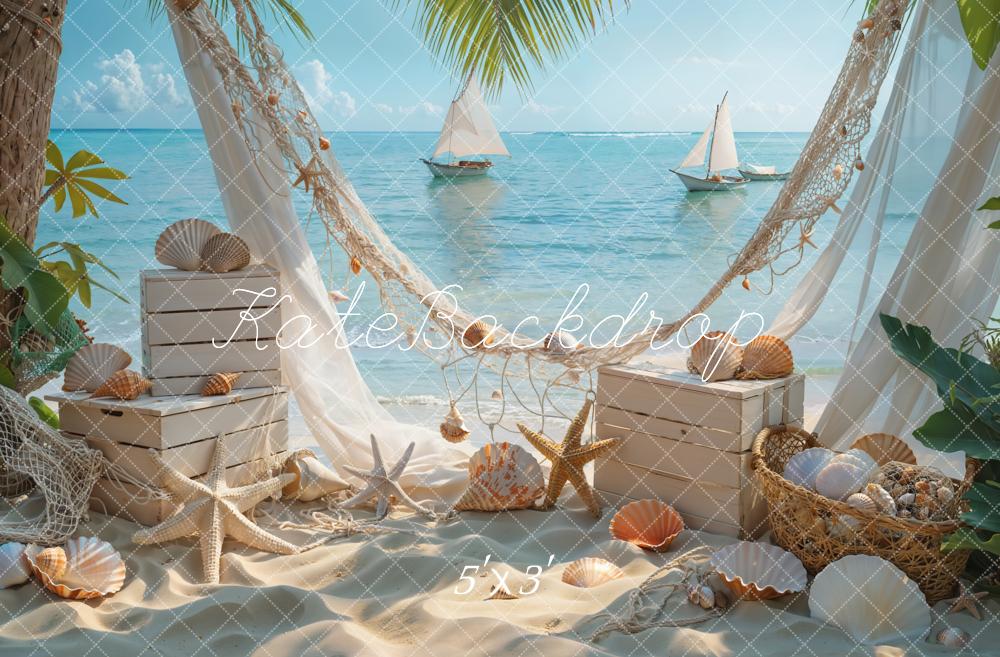 Kate Été Mer Voilier Plage Coquillage Toile de fond conçue par Emetselch - Kate Backdrop FR