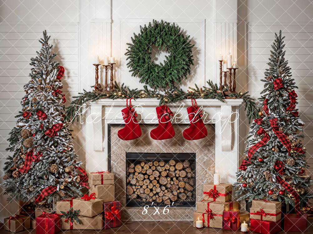 Kate Sapin de Noël Couronne Cheminée Chambre Toile de fond conçue par Emetselch - Kate Backdrop FR