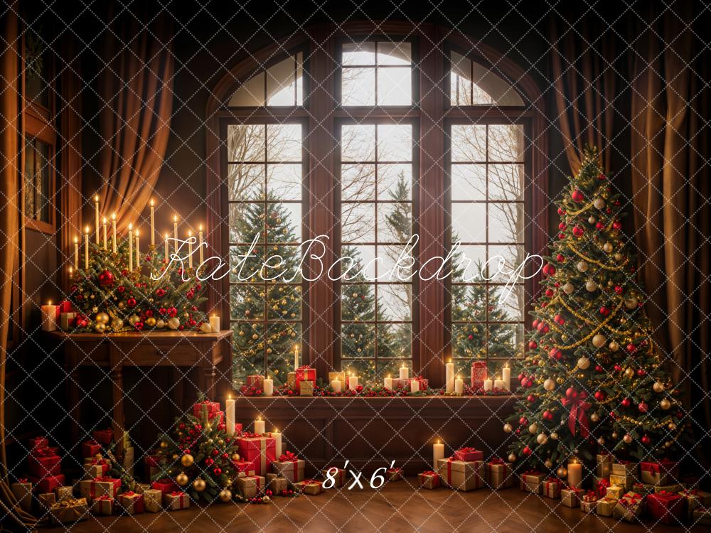 Kate Hiver Noël Marron foncé Fenêtre Bougies Toile de fond conçue par Emetselch - Kate Backdrop FR
