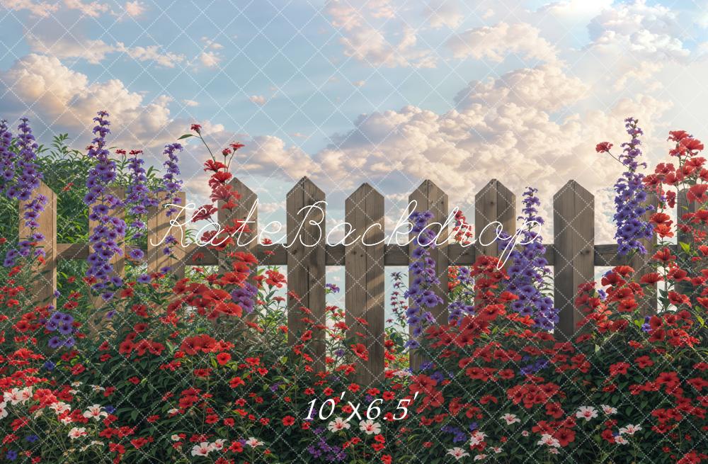 Kate Été Beaux-Arts Fleurs Clôture en bois Toile de fond conçue par GQ - Kate Backdrop FR