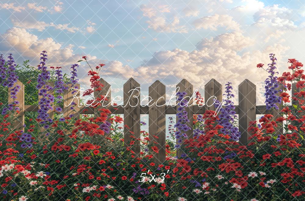 Kate Été Beaux-Arts Fleurs Clôture en bois Toile de fond conçue par GQ - Kate Backdrop FR
