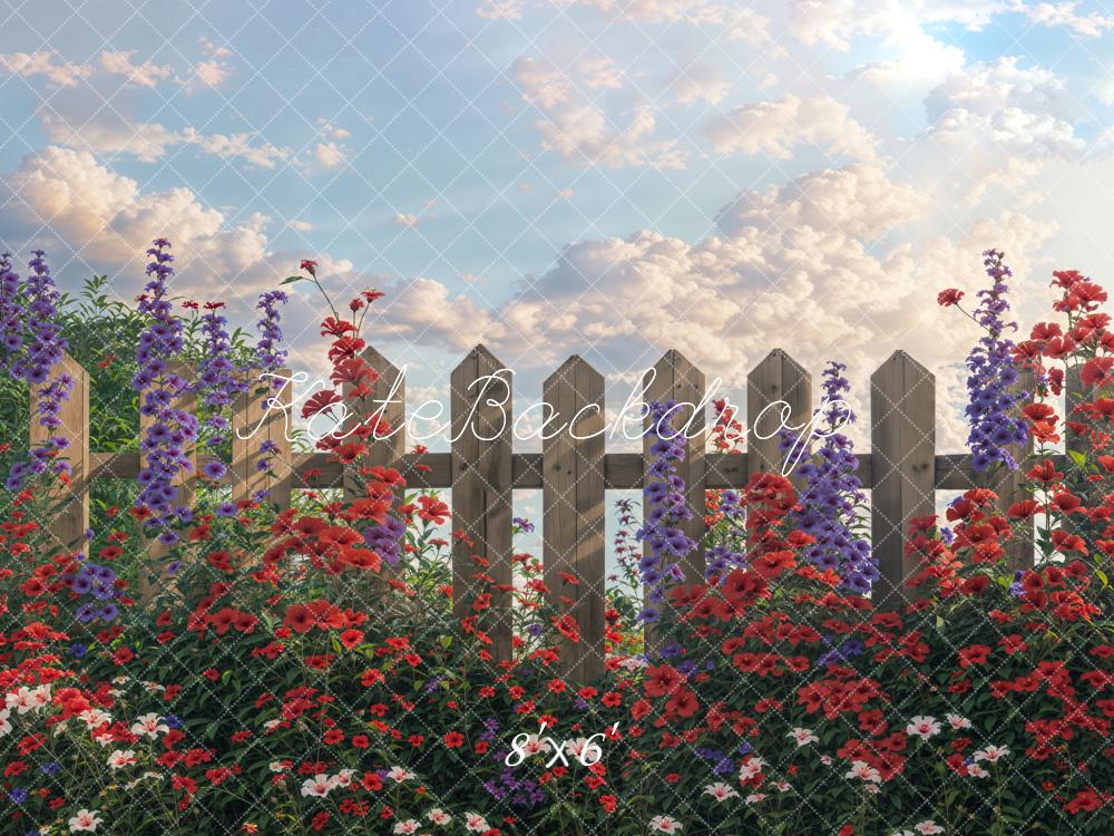 Kate Été Beaux-Arts Fleurs Clôture en bois Toile de fond conçue par GQ - Kate Backdrop FR