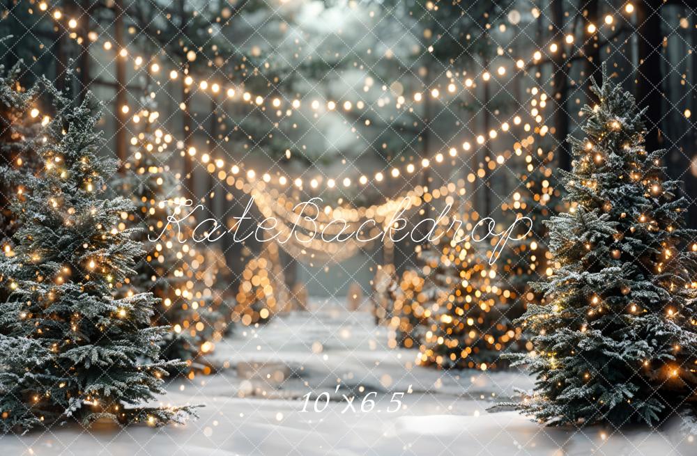 Offres Éclair-Kate Hiver Noël Extérieur Forêt Neige Lumière Toile de fond conçue par Emetselch - Kate Backdrop FR
