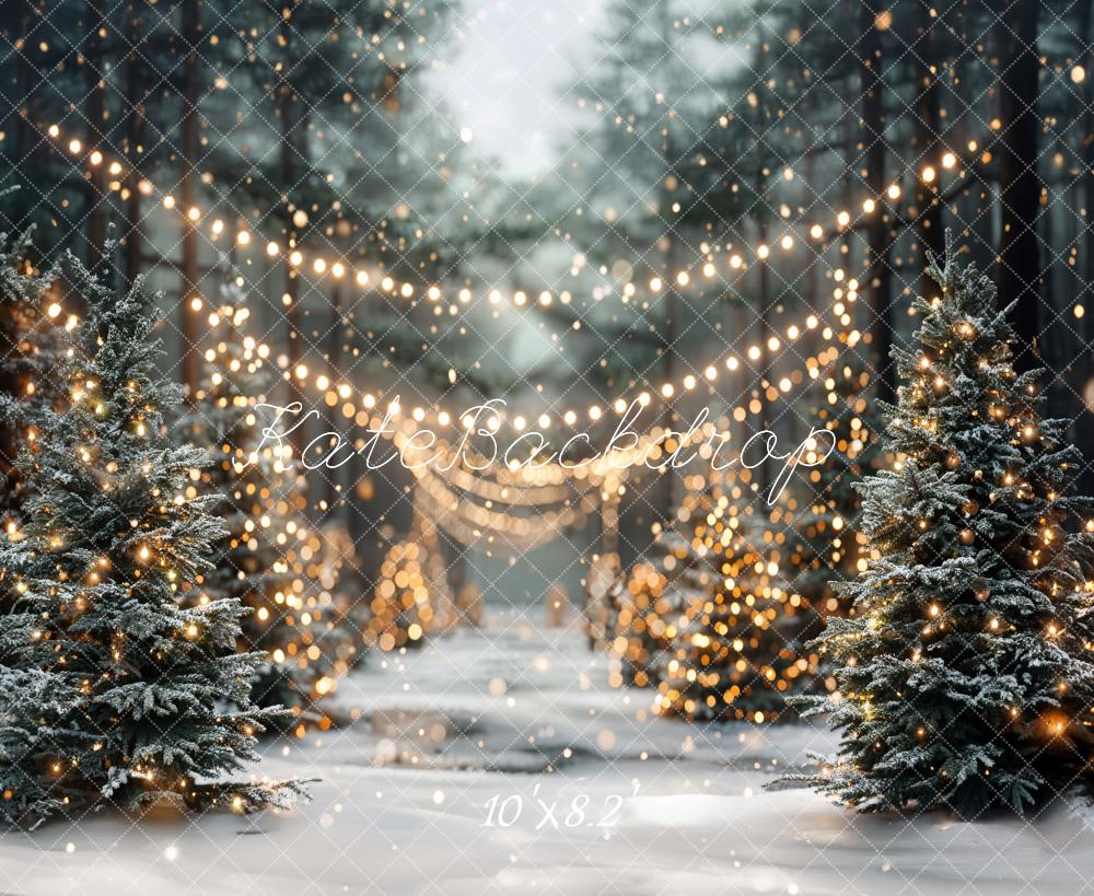 Offres Éclair-Kate Hiver Noël Extérieur Forêt Neige Lumière Toile de fond conçue par Emetselch - Kate Backdrop FR