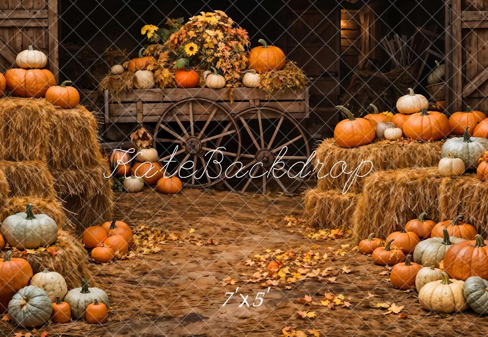 Kate Automne Citrouille Brun Grange en bois Toile de fond conçue par Chain Photographie - Kate Backdrop FR