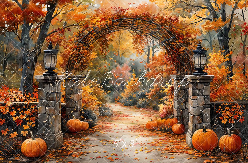 Offres Éclair Kate Aquarelle Automne Forêt Citrouille Arche Toile de fond conçue par GQ - Kate Backdrop FR